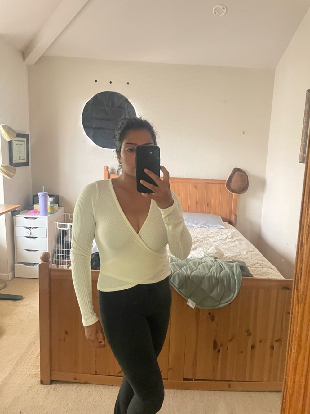 Abercrombie & Fitch Cream Ribbed Wrap Long Sleeve Top